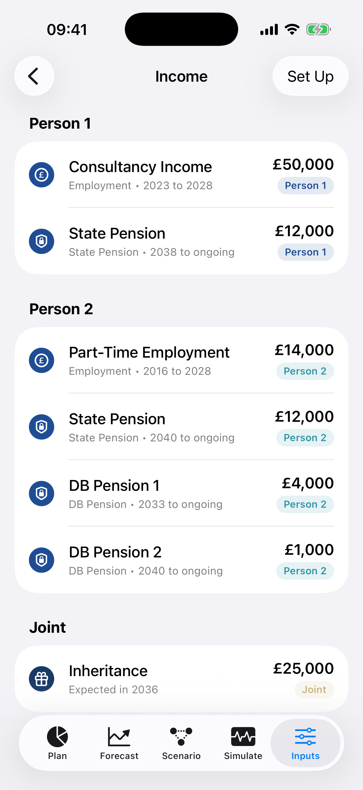 RetireOS Income list screen