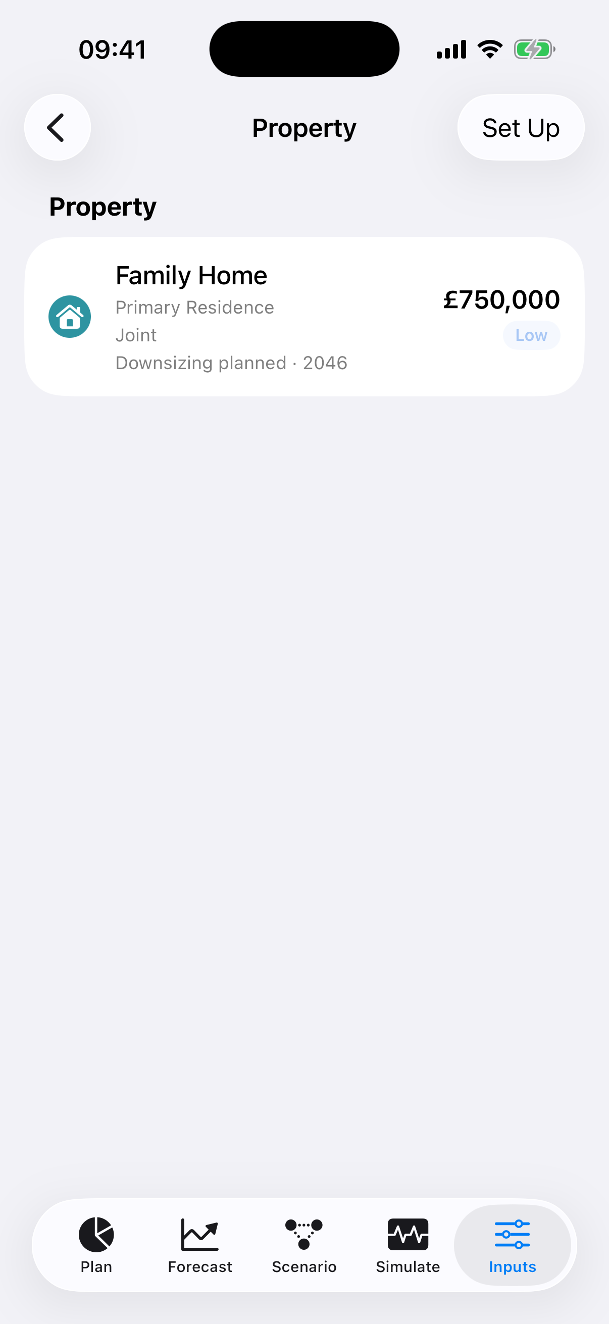 RetireOS Property list screen