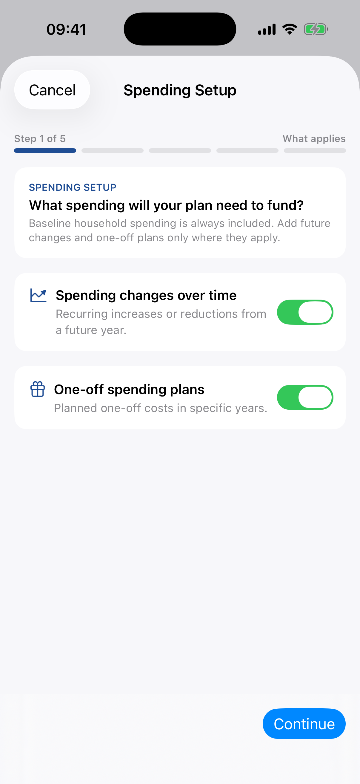 Spending Setup wizard