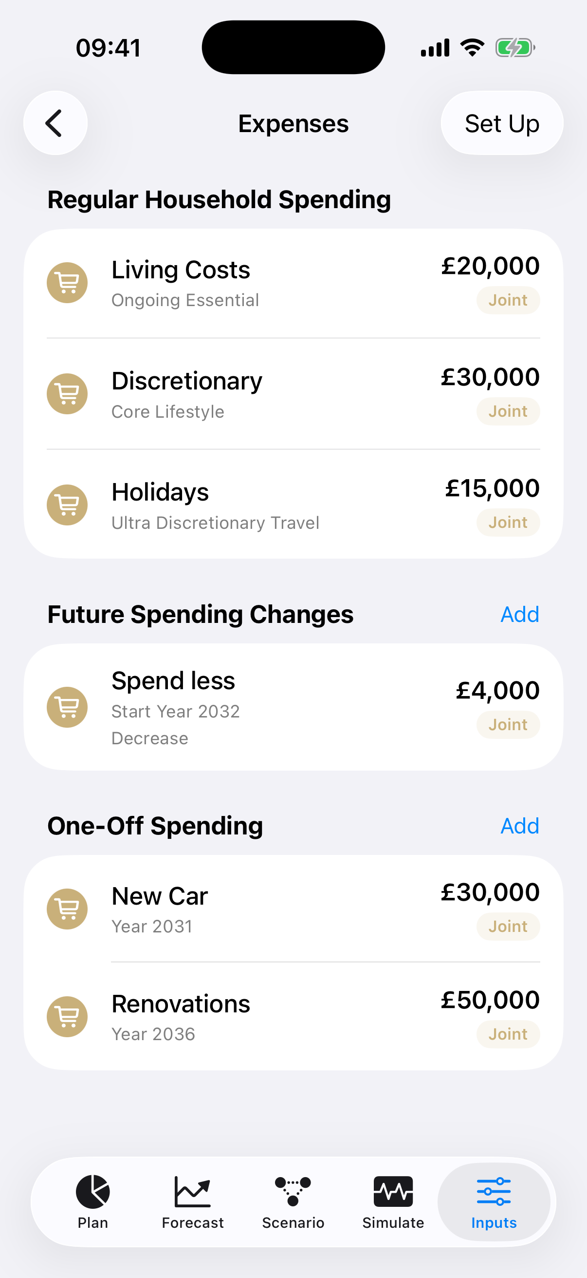 RetireOS Spending list screen